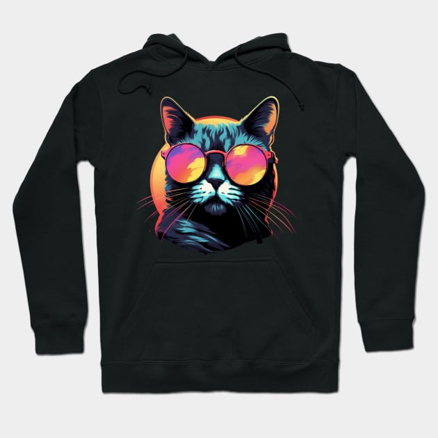 Retro Wave American Shorthair Cat Shirt Hoodie by Miami Neon Designs